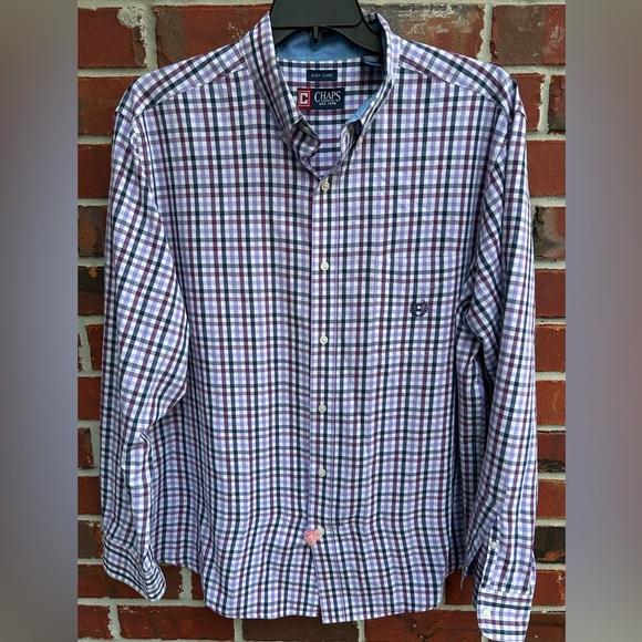 Chaps Easy Care Men’s Long Sleeve Button Down Purple Plaid XXL Shirt B-4 - Picture 1 of 5